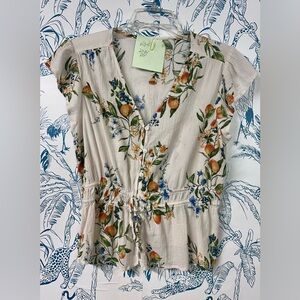 Time and Tru Cream Floral Blouse